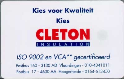 Cleton ISO 9002 en VCA ** gecertificeerd