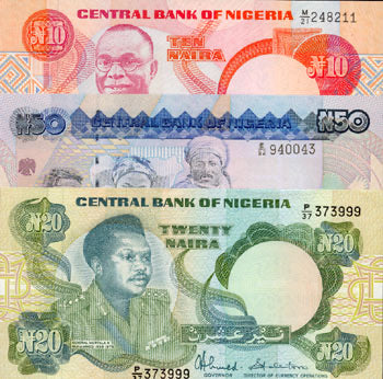 Nigeria, 10,20 en 50 naira, uncirculated