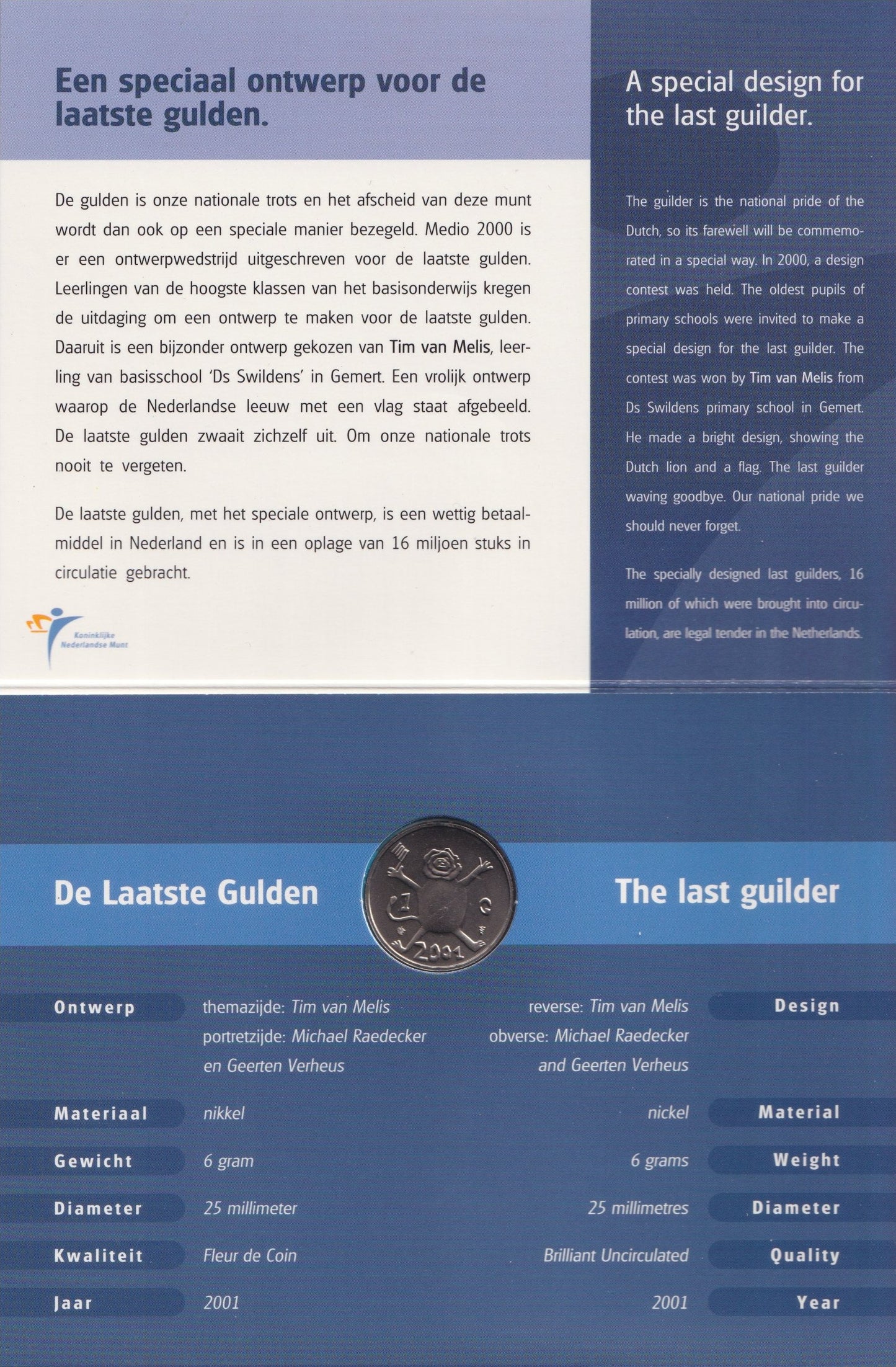 2001  De laatste gulden in blister FDC