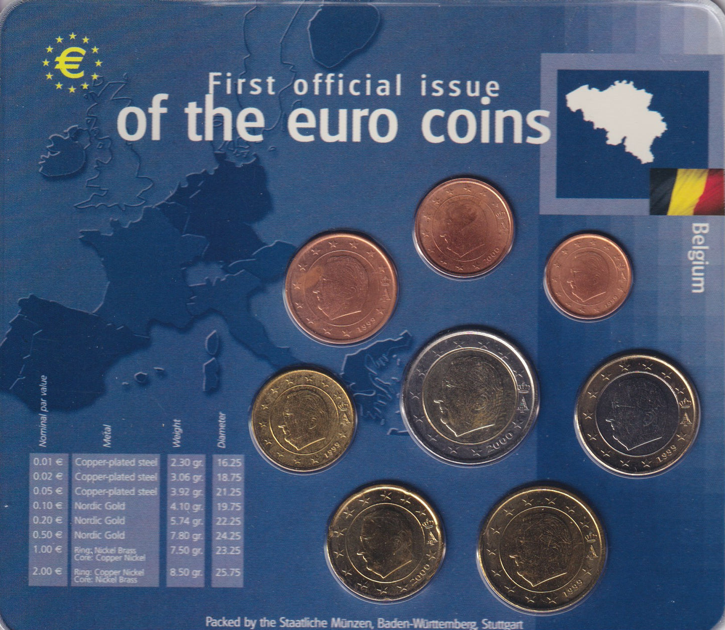 2002 Belgie, first official issue of the Eurocoins