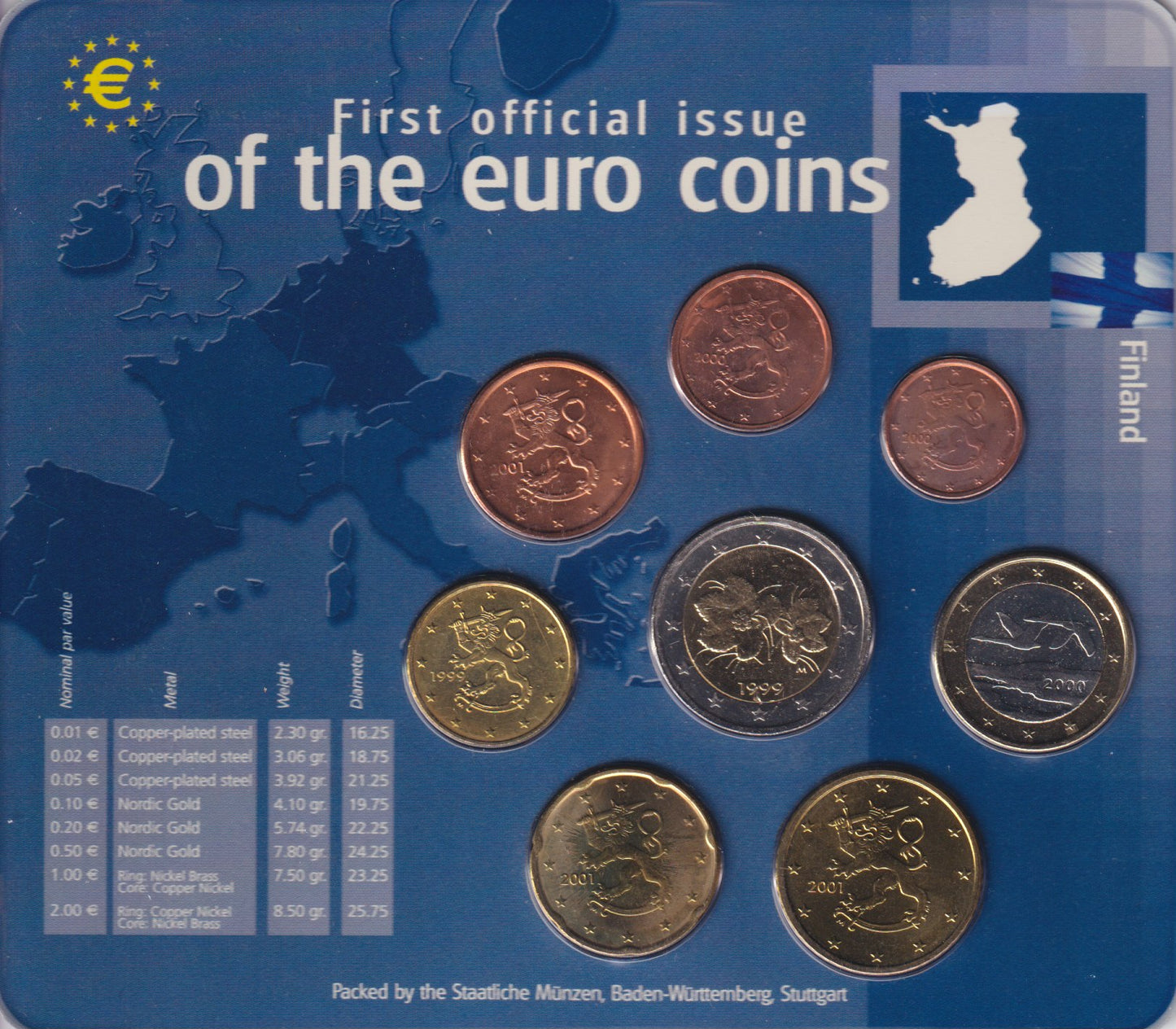 2002 Finland, first official issue of the Eurocoins