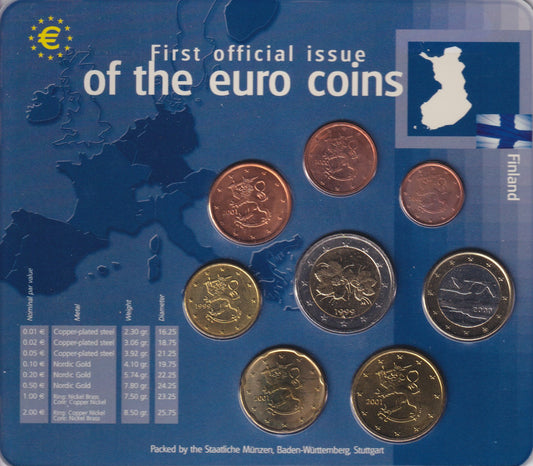 2002 Finland, first official issue of the Eurocoins