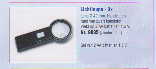 Licht loupe vergroot 3 x en 6x, zwarte kunststof, diameter 42 mm