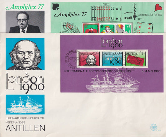 1980 Antillen London 1980 velletje op FDC en Amphilex 1977 ook op FDC