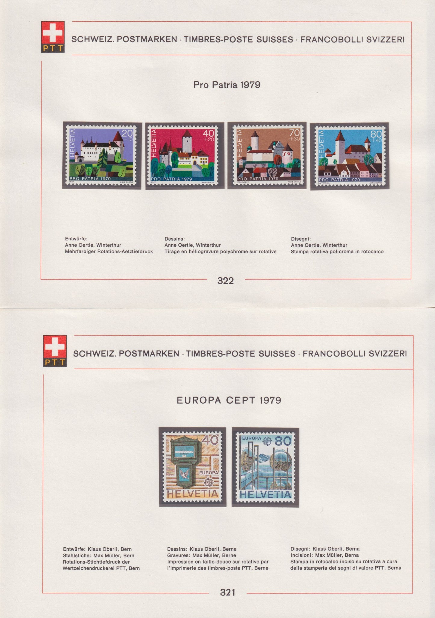 1979 Zwitserland luxe Postfris op PTT blad..