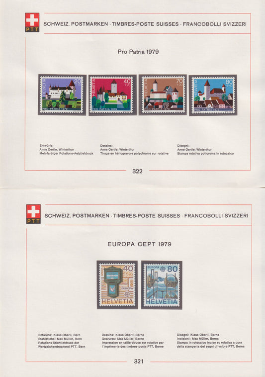 1979 Zwitserland luxe Postfris op PTT blad..