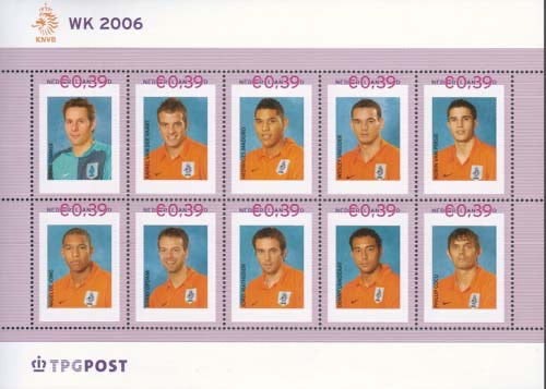 2006 Persoonlijke Postzegel WK, met o.a. v.d.Vaart