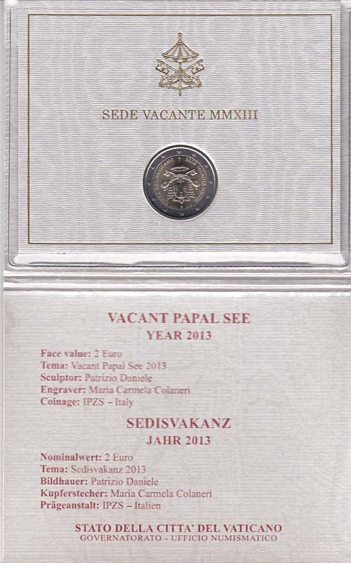 Vaticaan 2 EURO 2013 unc. in mapje Sede Vacante