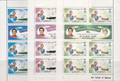 1981 Zil Eloigne Sesel, 3 velletjes, Michel no. 23-28a