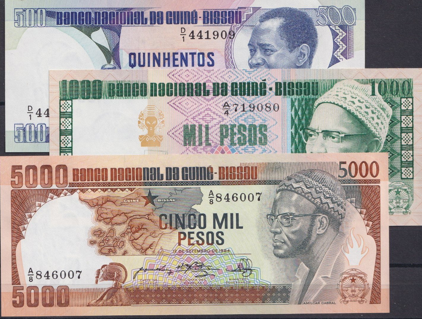 Guine Bissau, 500, 1000 en 5000 pesos