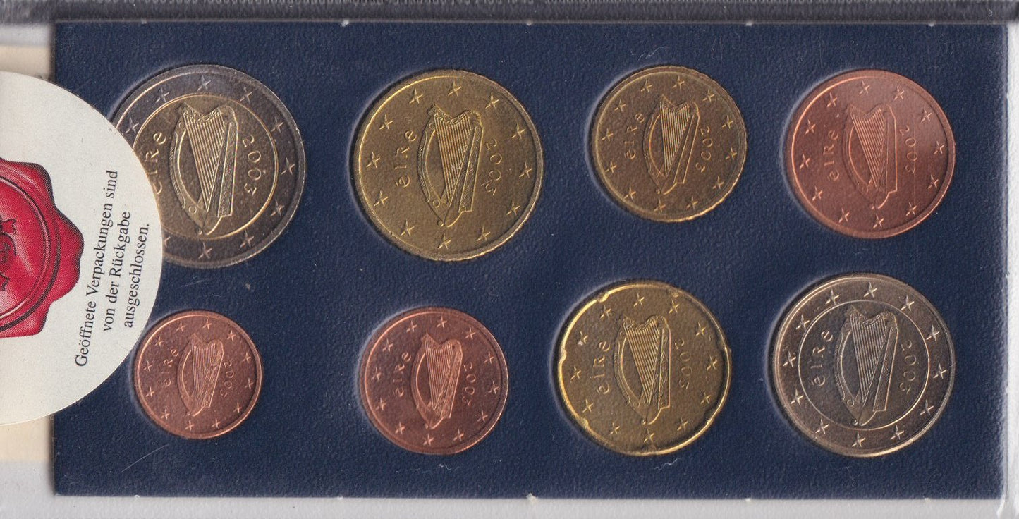 2003 Ierland UNC complete set euro's in mapje verzegeld..