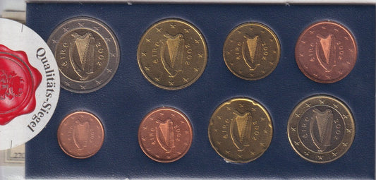 2002 Ierland UNC complete set euro's in mapje verzegeld..