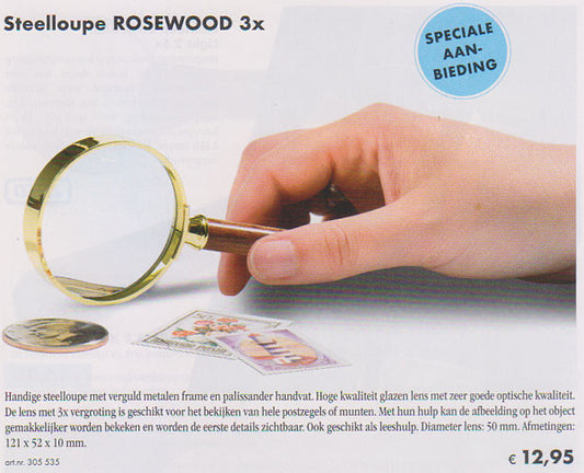 Steelloupe, luxe uitvoering met glas lens, vergr. 3x