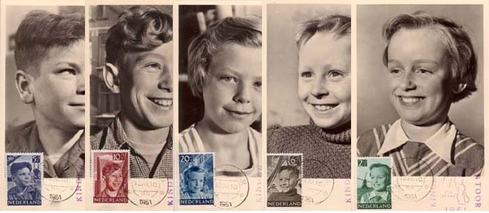 1951 Kinderzegels, 5 kaarten in mapje