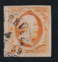 1852 KONING WILLEM III  15 cent oranje luxe gebruikt