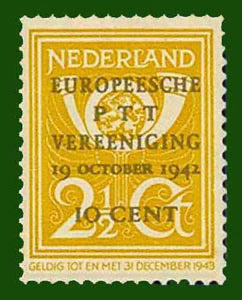 1943 PTT zegel opdruk in goud