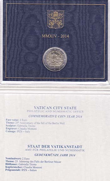 2014 Vaticaan 2 EURO in mapje