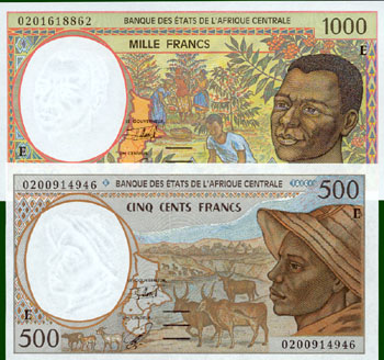 Centraal Afrika, 500 en 1000 franc, uncirculated - Klik op de afbeelding om het venster te sluiten