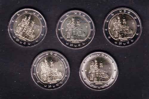 Duitsland 2012 UNC, Bayern, set van 5 munten - Klik op de afbeelding om het venster te sluiten