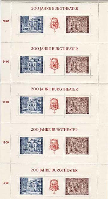 Austria 1976, MS, 5 strips Burgtheater Wien, mint - Click Image to Close