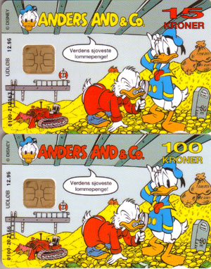 Denemarken, Donald 15 and 100 kroner, new - Click Image to Close