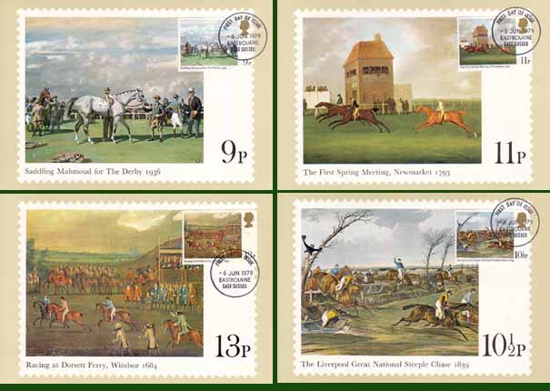 Engeland 1979, 4 kaarten Paardenrennen - Klik op de afbeelding om het venster te sluiten