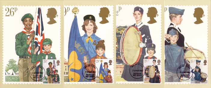 Engeland 1982, 4 kaarten Jeugd Organisaties - Klik op de afbeelding om het venster te sluiten